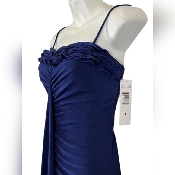 Onyx Nite Navy Blue Jersey Knit Stretch Sweetheart Gown - Picture 4 of 8